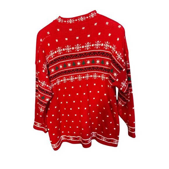 Vintage Nutcracker Red Christmas Sweater L Snowflakes & Penguin Design - Picture 4 of 4
